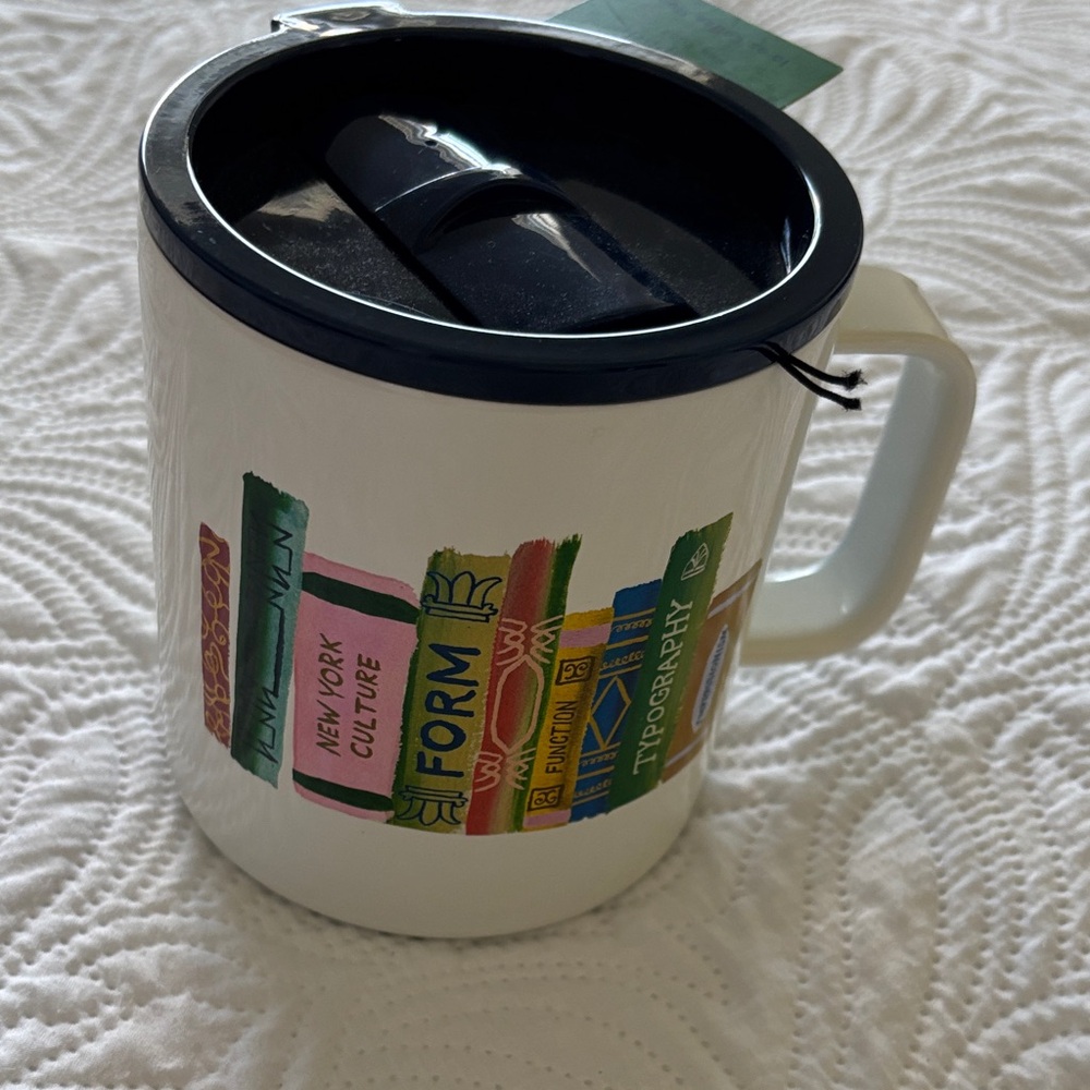 kate spade white travel mug with navy lid. NWT